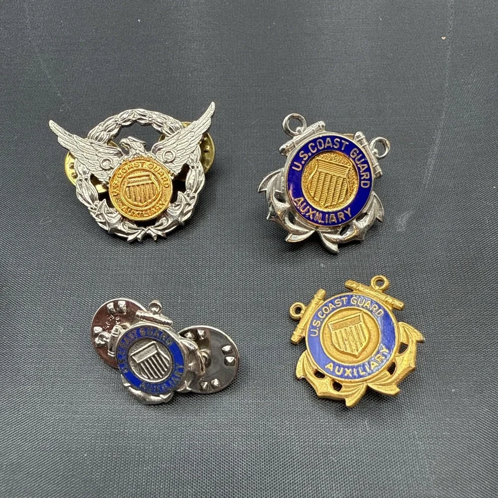 LOT-US Coast Guard Auxillary Lapel Pin Silver &‎ Gold Tone, cufflinks, tie tacks